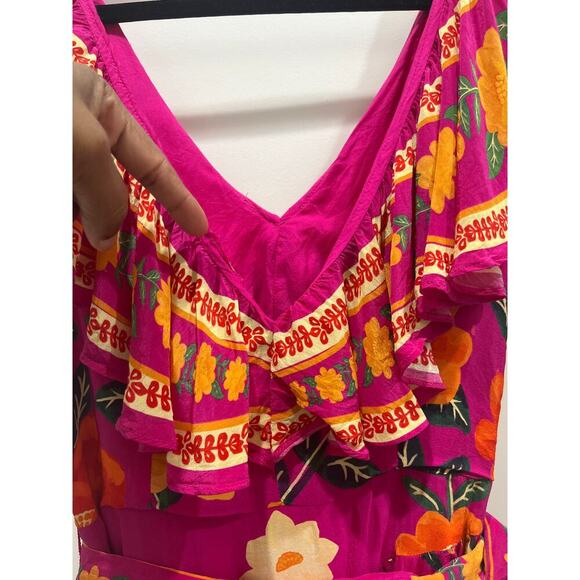 FARM RIO Pink Flowers Tapestry V-Neck Mini Dress Sz S - Picture 7 of 13